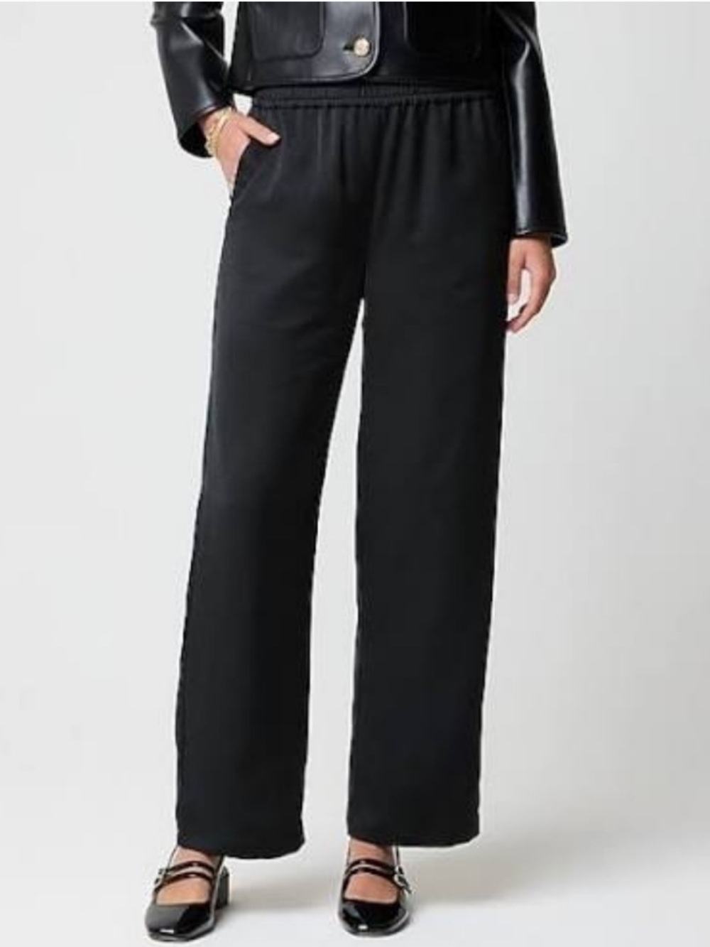 J. Crew Women’s Shiny crinkled pull-on pant Black Versatile Minimalist Sz Small